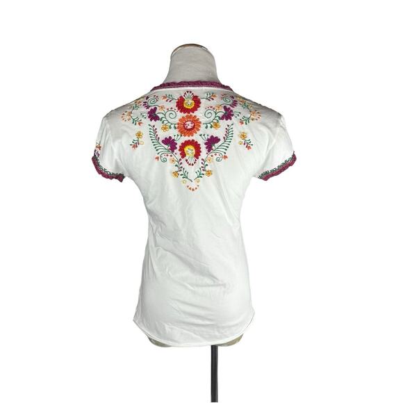 Double D Ranch Double Sided Embroidered VNeck Short Sleeve Cotton Top Small - Picture 2 of 8